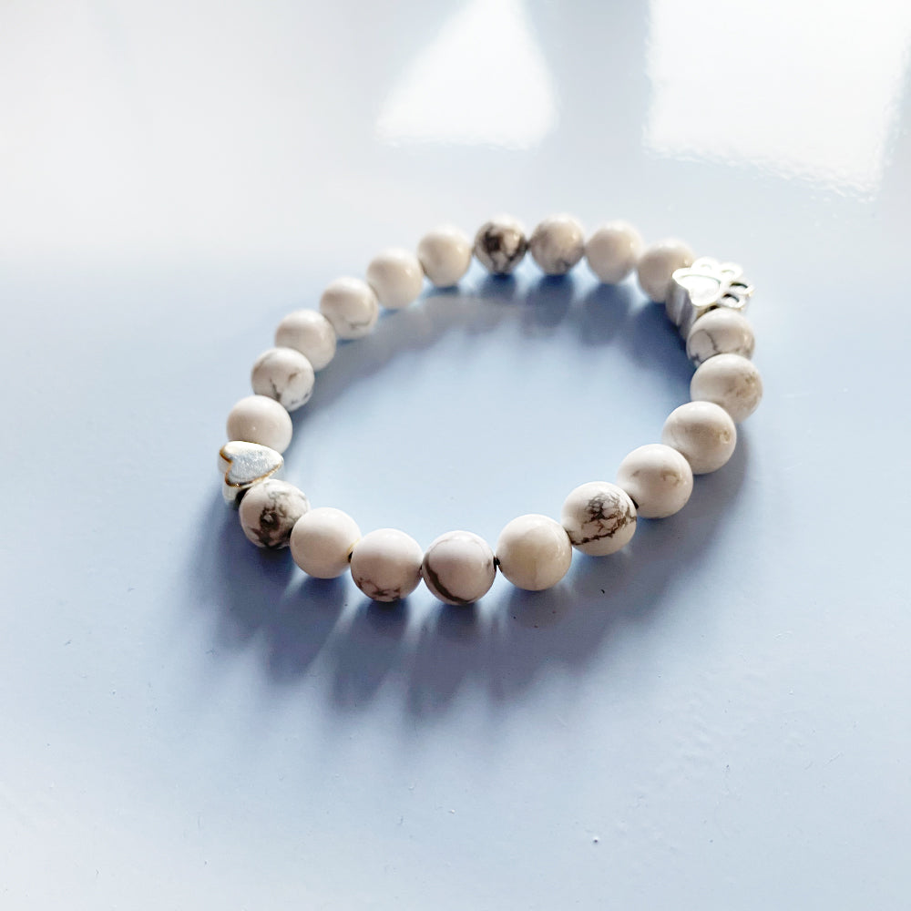 Natural Gemstone Bracelet with Paw & Heart Charm – Handcrafted Design