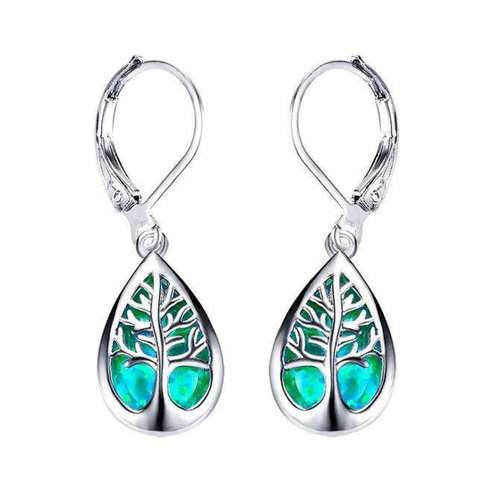 Tree of Life Earrings in Opal and Silver