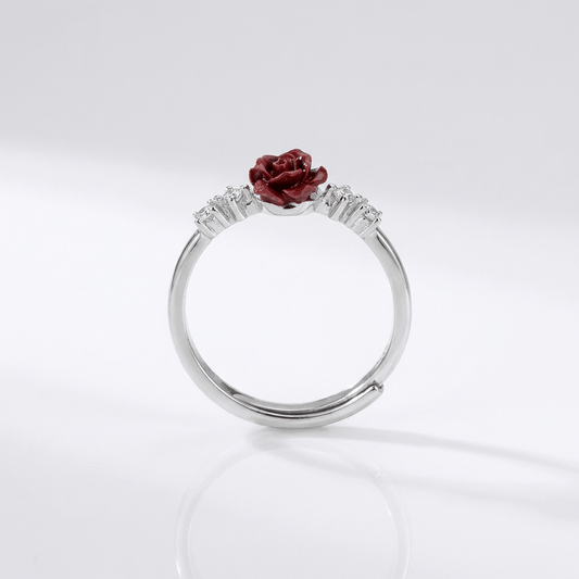 SILVER ROSE DIAMOND RING - (ADJUSTABLE)