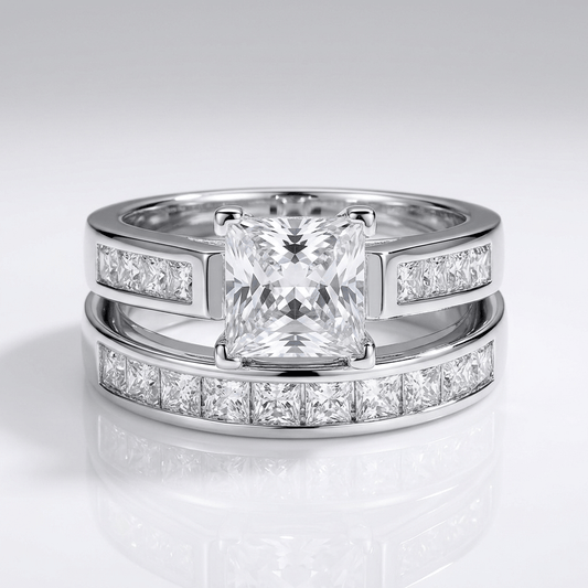 SILVER SQUARE ZIRCONIA HALO RING