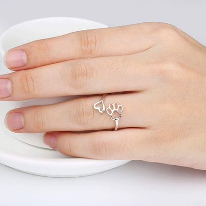 Handcrafted Paw & Heart Ring – Adjustable 925 Sterling Silver