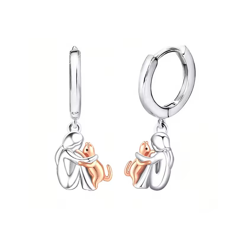 Cat Hug Pendant Necklace with Bonus Earrings – Limited Time Offer