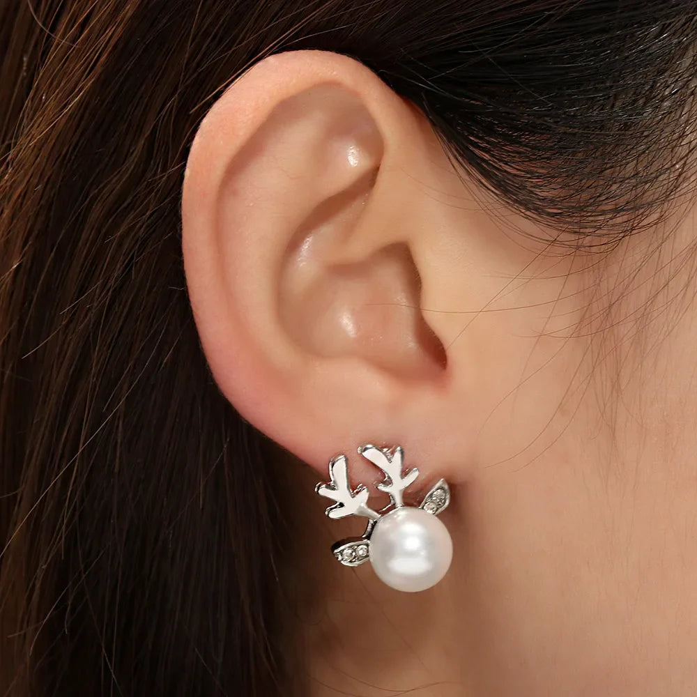 Christmas Reindeer Pearl Earrings
