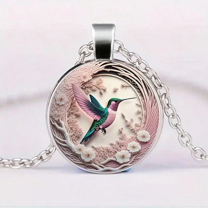 Hummingbird Glass Dome Pendant Necklace
