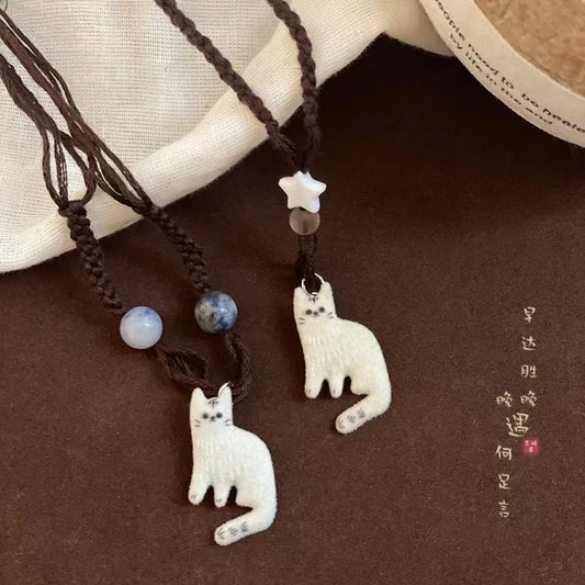 Vintage Cat Star Pendant Necklace