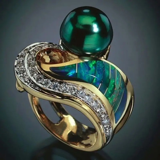 Vintage Green Pearl Zirconia Ring